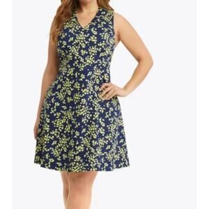 Draper James  Love Circle Dress Navy Yellow Cherry Blossom Print Size 4